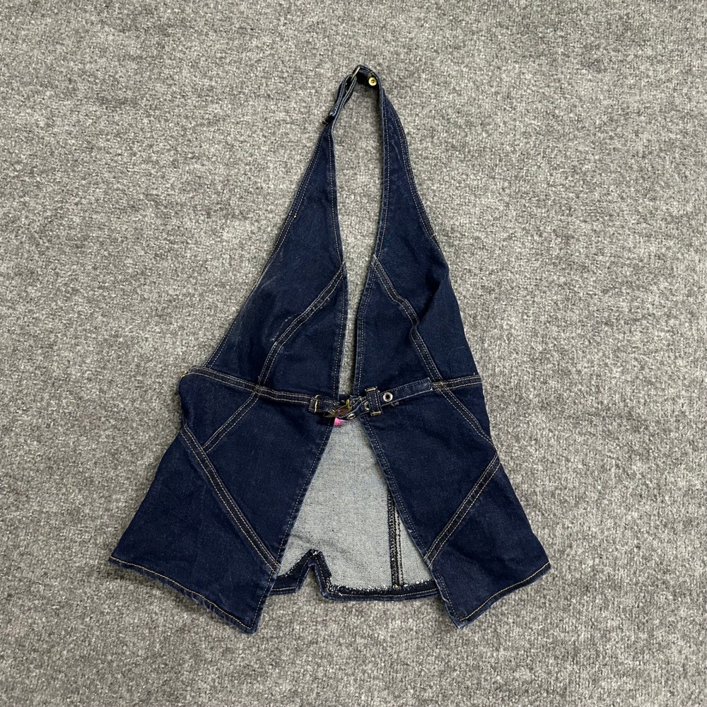 Unbranded Halter Top Womens XS Dark Wash Denim Y2K Buckle Front Vest Slim Fit